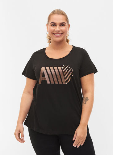 Sports t-shirt with print, Black w. RoseGoldF., Model image number 0