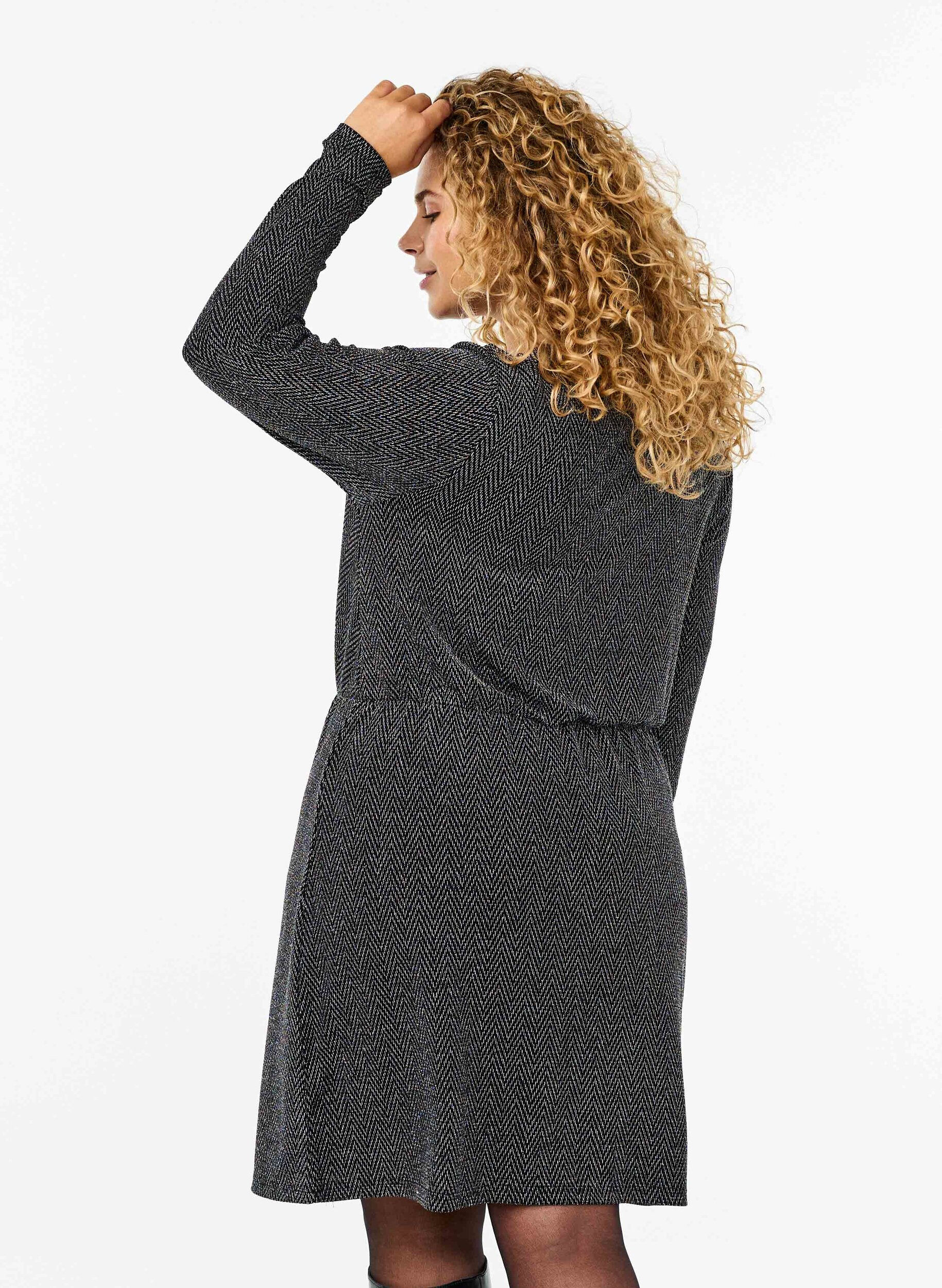 Zizzifashion Glitter dress with zigzag pattern, Silver ZigZagShimmer, Model image number 1