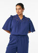 Blouse in cotton muslin with broderie anglaise and 1/2 sleeves, Blue, Model image number 0