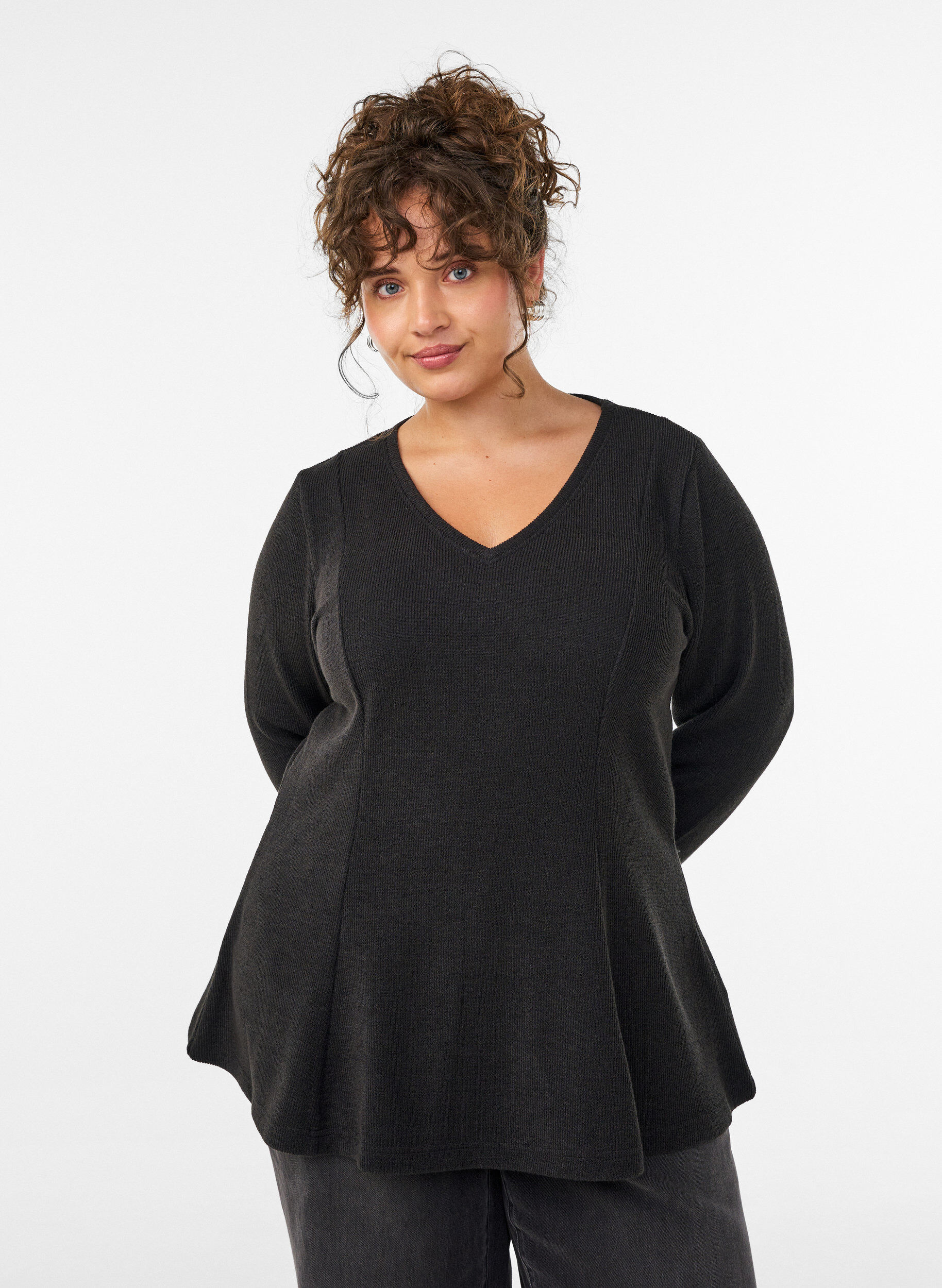 ZizzifashionJersey blouse with a ribbed texture and an A-line fit, Black, Model image number 0