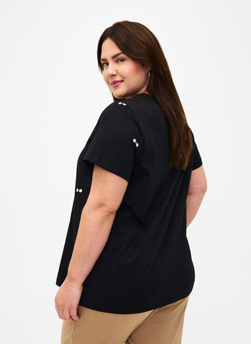 Organic cotton T-shirt with hearts, Black W. Bow Emb. , Model image number 1