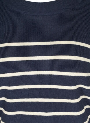 Striped knitted blouse with balloon sleeves, Navy Blazer W/Stripe, Packshot image number 2