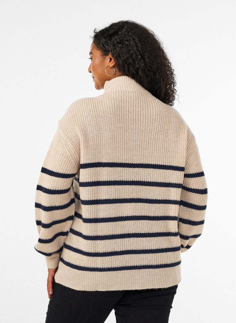 Knitted sweater with high neck and zipper, Vanilla, Model image number 2
