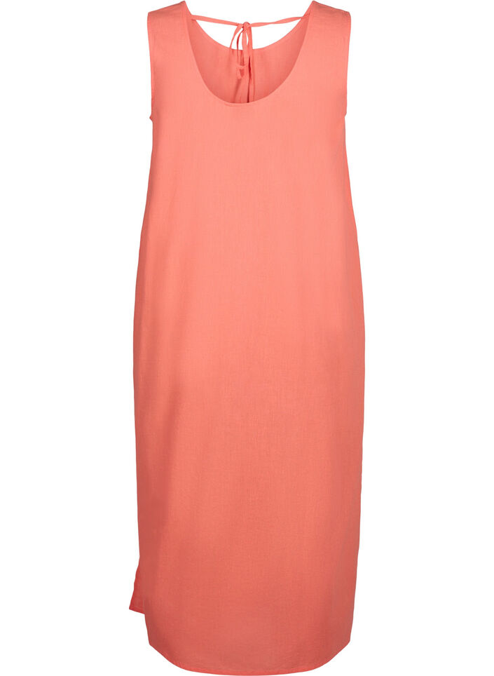 Sleeveless cotton blend dress with linen, Living Coral, Packshot image number 1