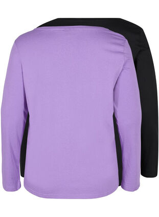 Basic cotton blouse 2-pack, Paisley Purple/Black, Packshot image number 1