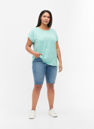 Long cotton denim shorts, Blue denim, Model image number 0
