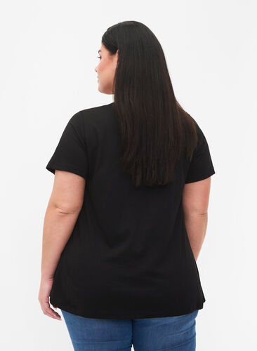 Cotton t-shirt with print on the front, Black W. Chest print, Model image number 1