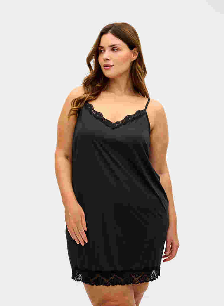 Nightdress with lace details, Black, Model