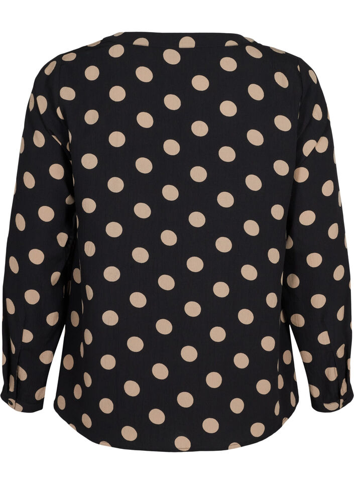 FLASH - Long sleeve blouse with print, Black Brown Dot, Packshot image number 1