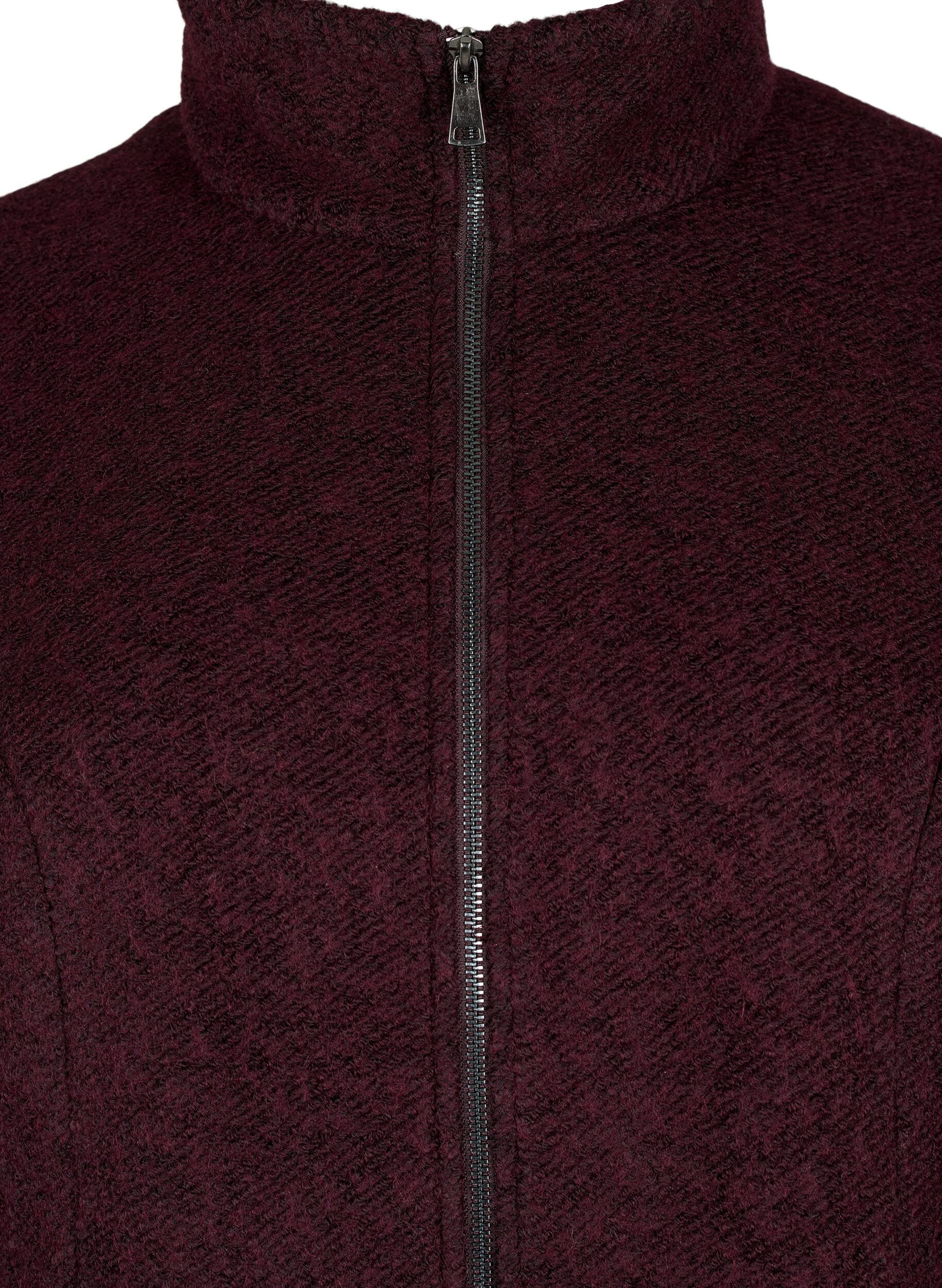 Zizzifashion Melange boucl&eacute; coat with zipper, Tawny Port Mel., Packshot image number 2