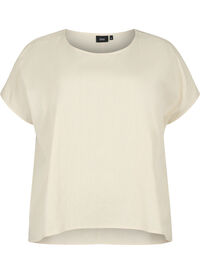 Short-sleeved blouse in cotton blend with linen