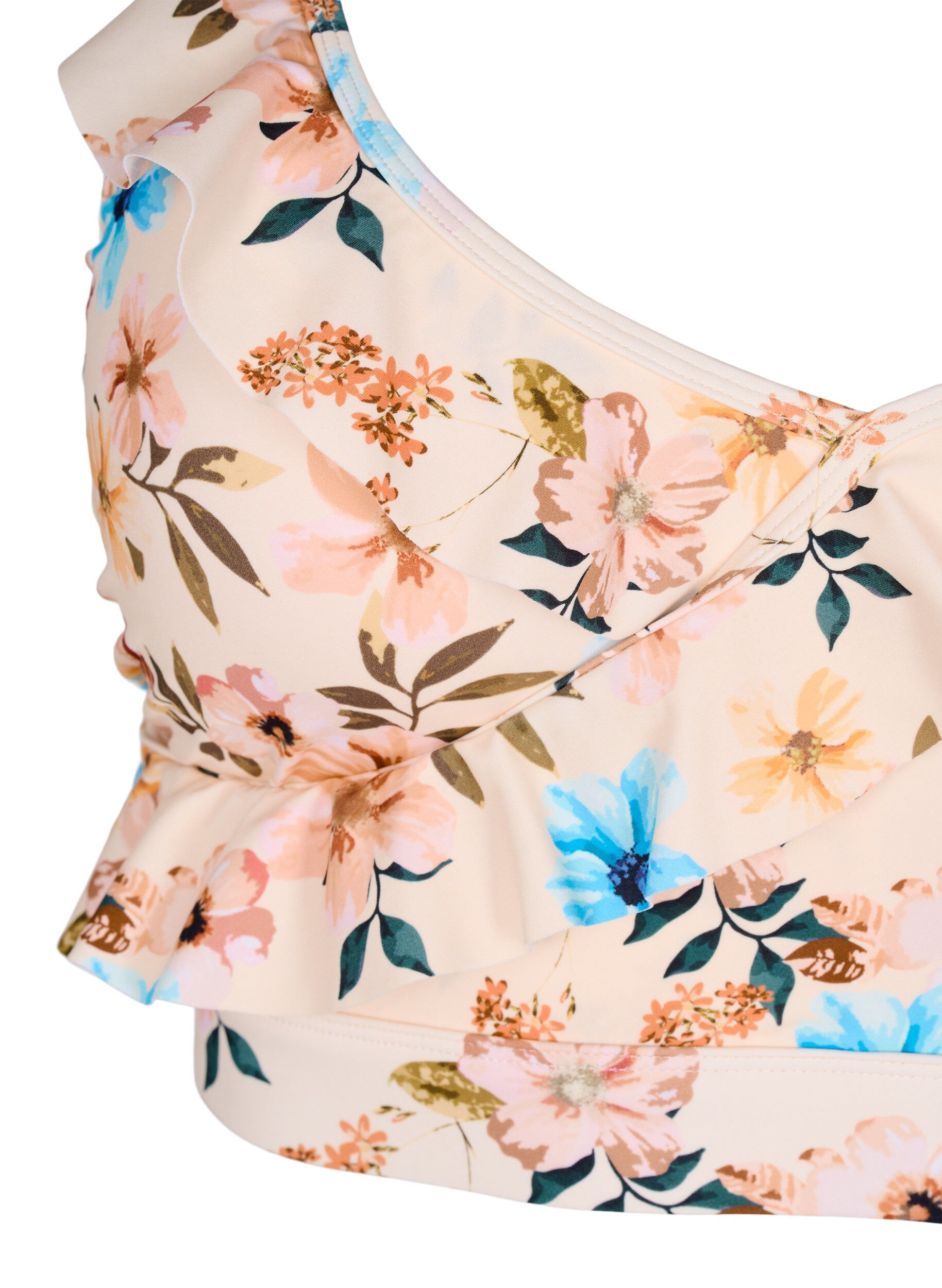 ZizzifashionFloral bikini top with ruffle details, Beige, Packshot image number 2