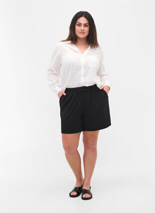 Blouse with 3/4-length sleeves and buttons, White, Model image number 2