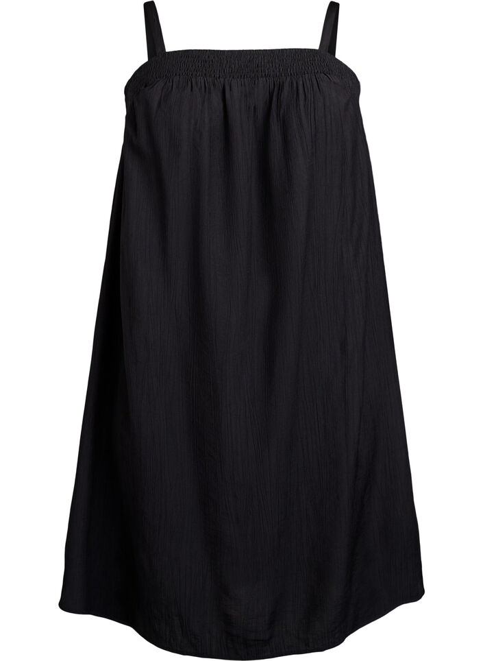 Short viscose dress with spaghetti straps, Black, Packshot image number 0