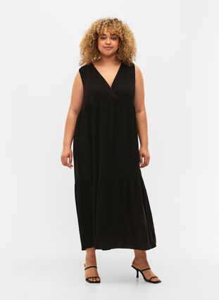 Sleeveless maxi dress in viscose, Black, Model image number 0