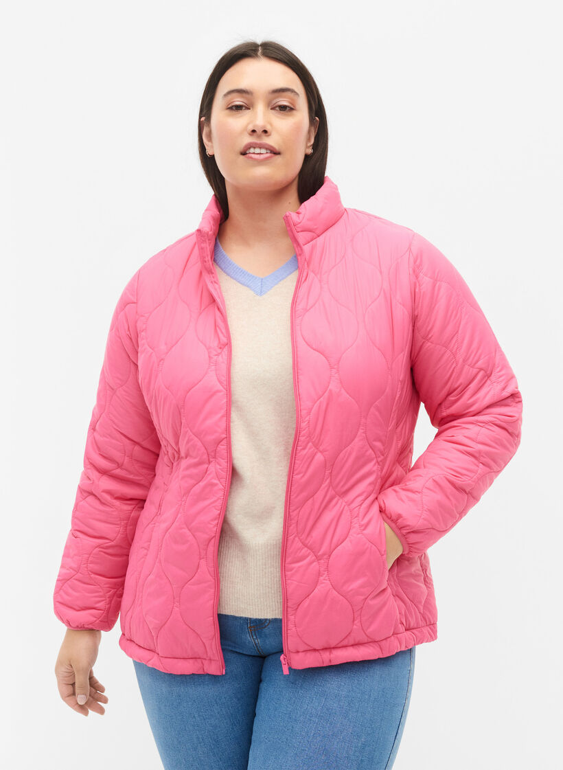 Quilted jacket with zip and pockets, Hot Pink, Model image number 0