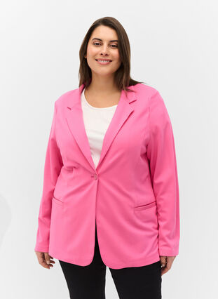 Simple blazer with button, Azalea Pink, Model image number 0