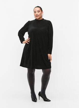 Textured dress in velour, Black, Model image number 3
