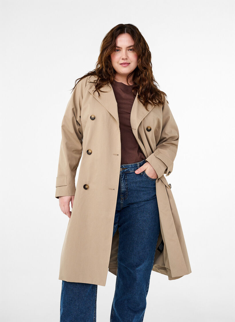 Classic long trench coat with belt, Chinchilla, Model image number 0
