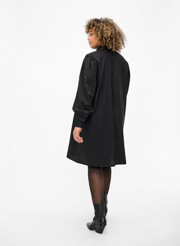 Viscose shirt dress with ruffles, Black, Model image number 1