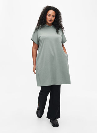 Short sleeve sweat dress in modal mix, Chinois Green, Model image number 3