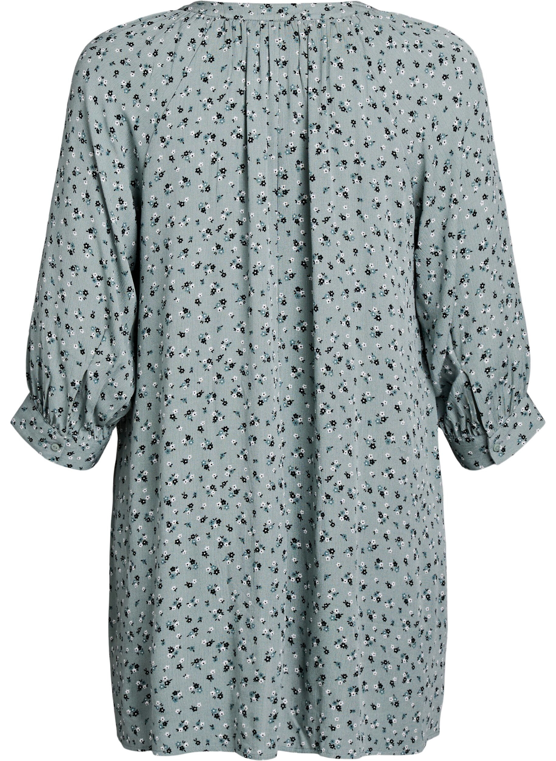 Zizzifashion Tunic with floral print and 3/4 sleeves, Green, Packshot image number 1