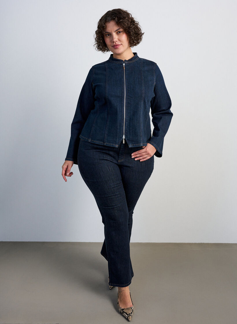 Fitted denim jacket with zip, Blue, Model image number 1
