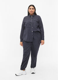Pinstriped cotton cargo pants, Dark Blue Stripe, Model