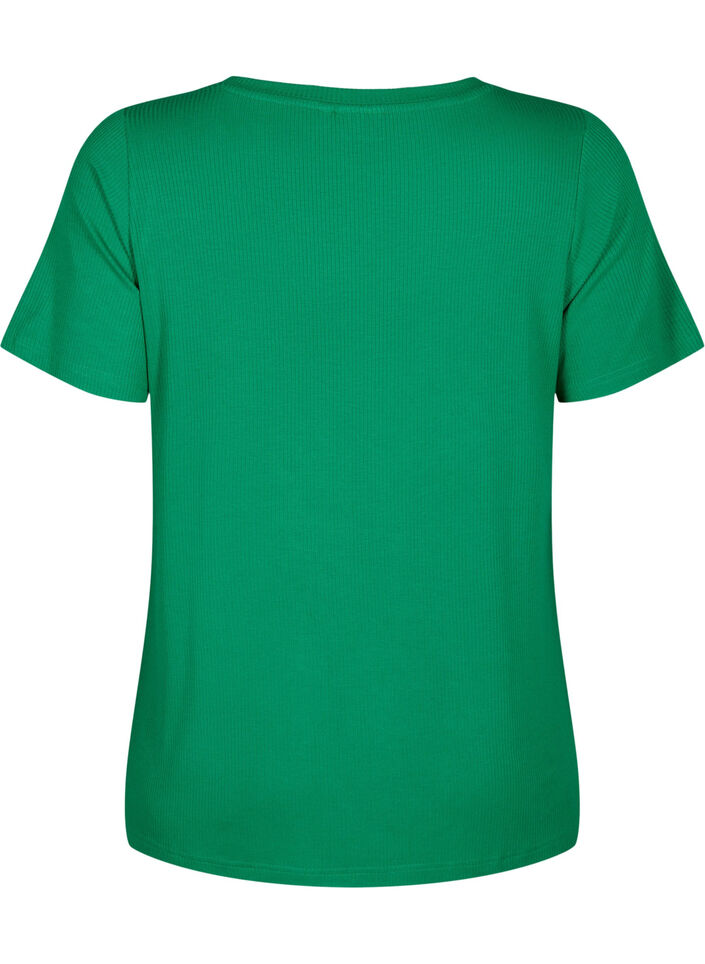 Ribbed T-shirt with LENZING™ ECOVERO™ Viscose, Jolly Green, Packshot image number 1