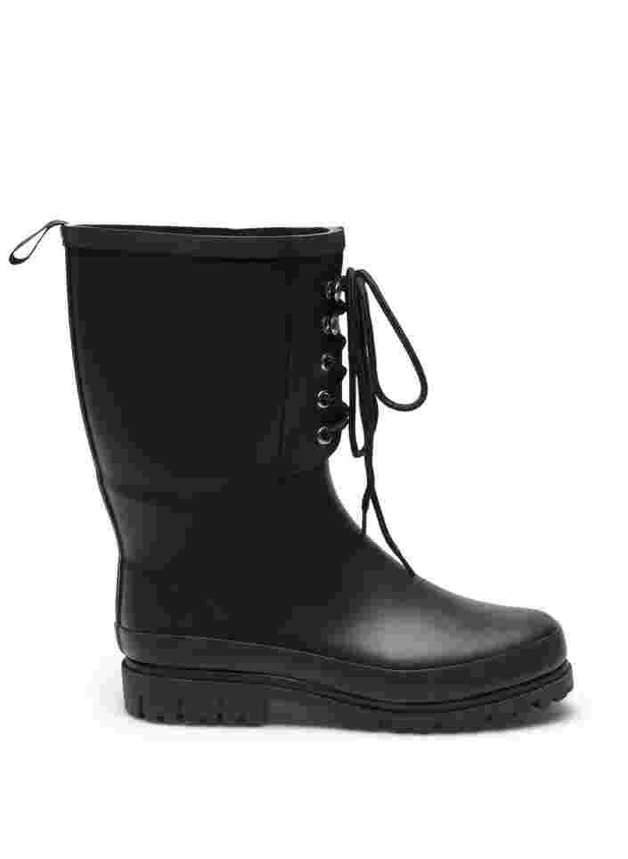 Wide fit rubber boot with laces, Black, Packshot