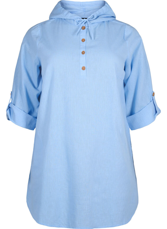 Hooded tunic in cotton and linen, Serenity, Packshot image number 0