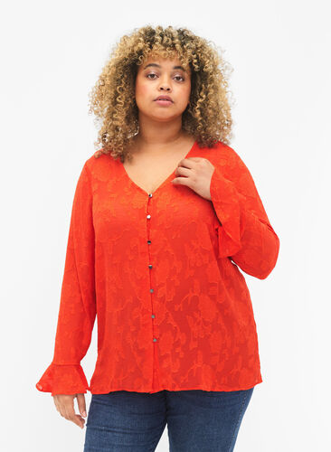Long-sleeved shirt with jacquard look, Orange.com, Model image number 0