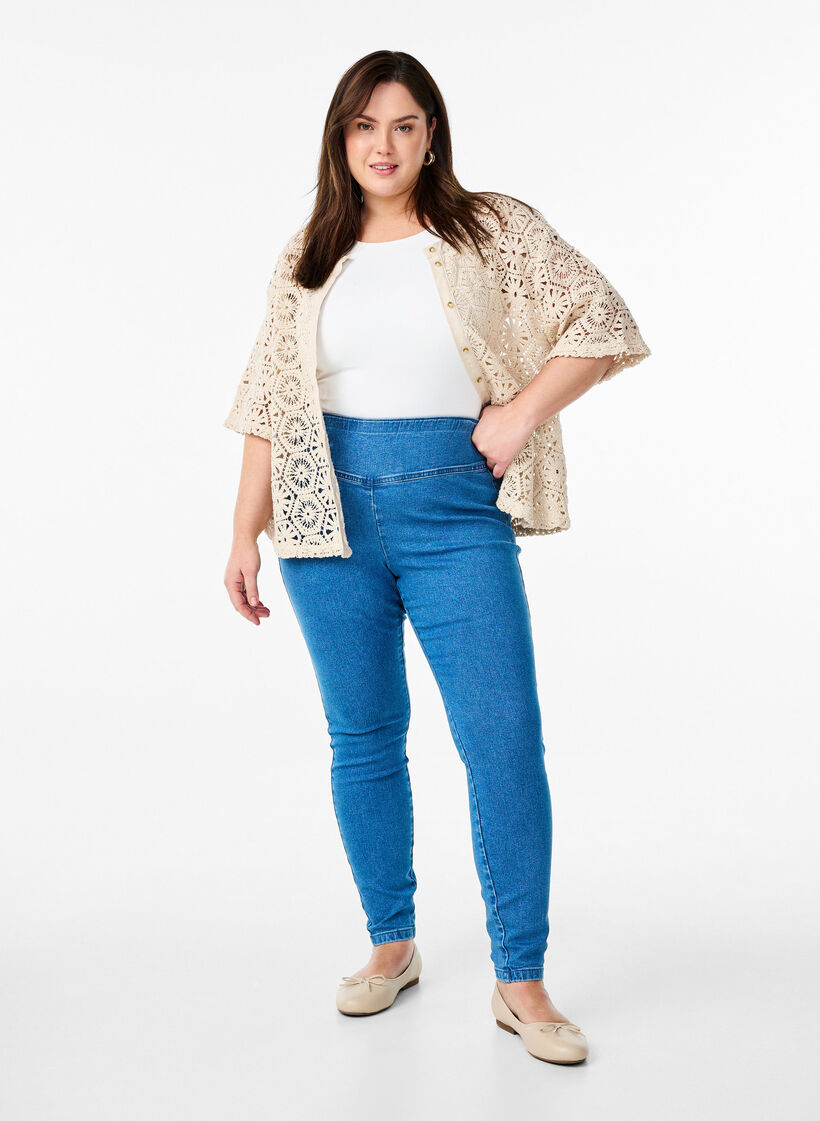 Stretchy jeggings with a high waist, Light Blue, Model image number 0