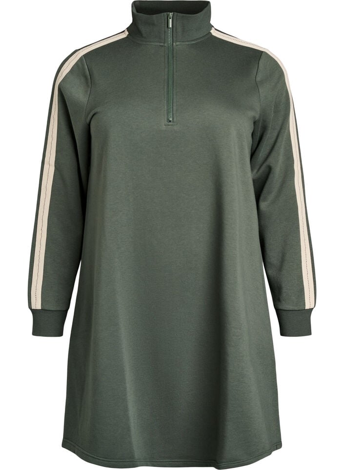 Short sweat dress with high neck, Green, Packshot image number 0