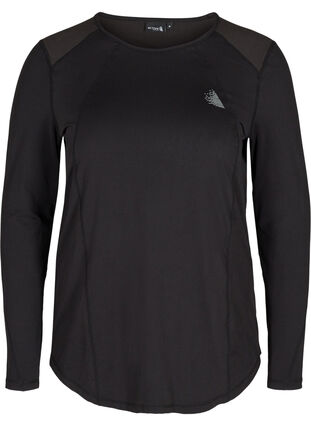 Long sleeve sports blouse with back detail, Black, Packshot image number 0