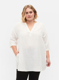 3/4 sleeve tunic in cotton, Bright White, Model