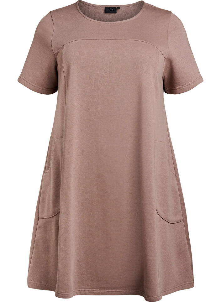Jersey dress with short sleeves and pockets, Brown, Packshot image number 0