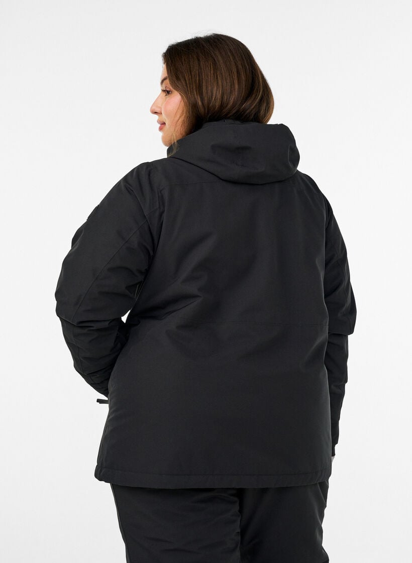 Ski jacket with hood and zip pockets, Black, Model image number 2