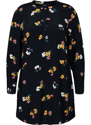 Viscose tunic with print, Black Flower, Packshot image number 0