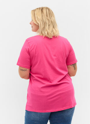Short-sleeved cotton t-shirt with print, Magenta Beautiful, Model image number 1