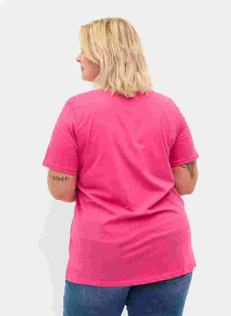 Short-sleeved cotton t-shirt with print, Magenta Beautiful, Model image number 1