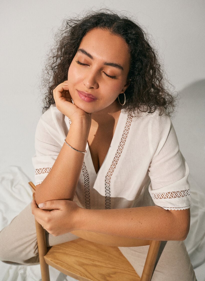 Blouse in linen and viscose with crochet details, White, Image image number 0