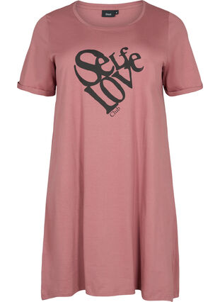 Short sleeved cotton nightdress with print, Rose Brown W. Self, Packshot image number 0