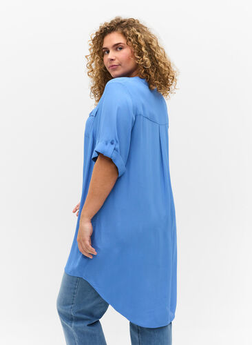 Viscose tunic with short sleeves, Ultramarine, Model image number 1