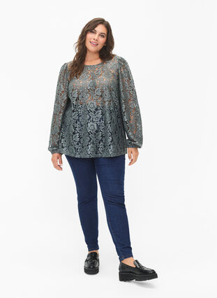 FLASH - Long sleeve lace blouse, Balsam Green, Model image number 2