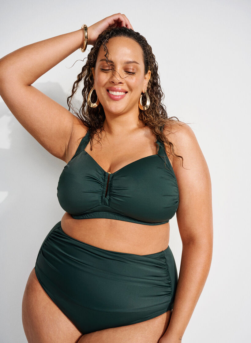 Padded bikini top with ring detail, Green, Image image number 0