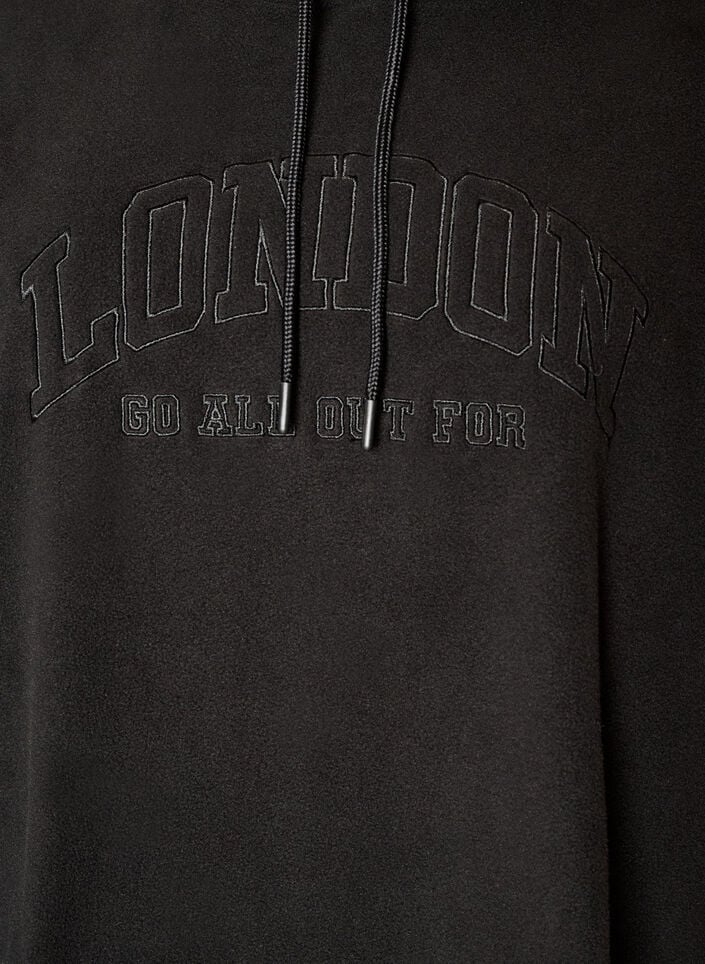 Fleece hoodie with a high neck and embroidered text, Black, Packshot image number 2