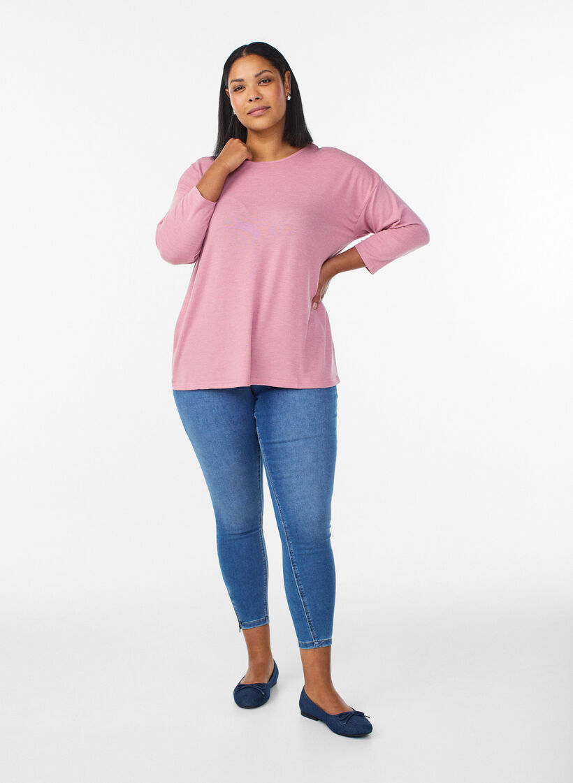 Jersey blouse with 3/4 sleeves, Red, Model image number 1