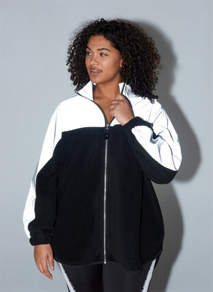 Sports cardigan with fleece and reflectors, Black, Model image number 2