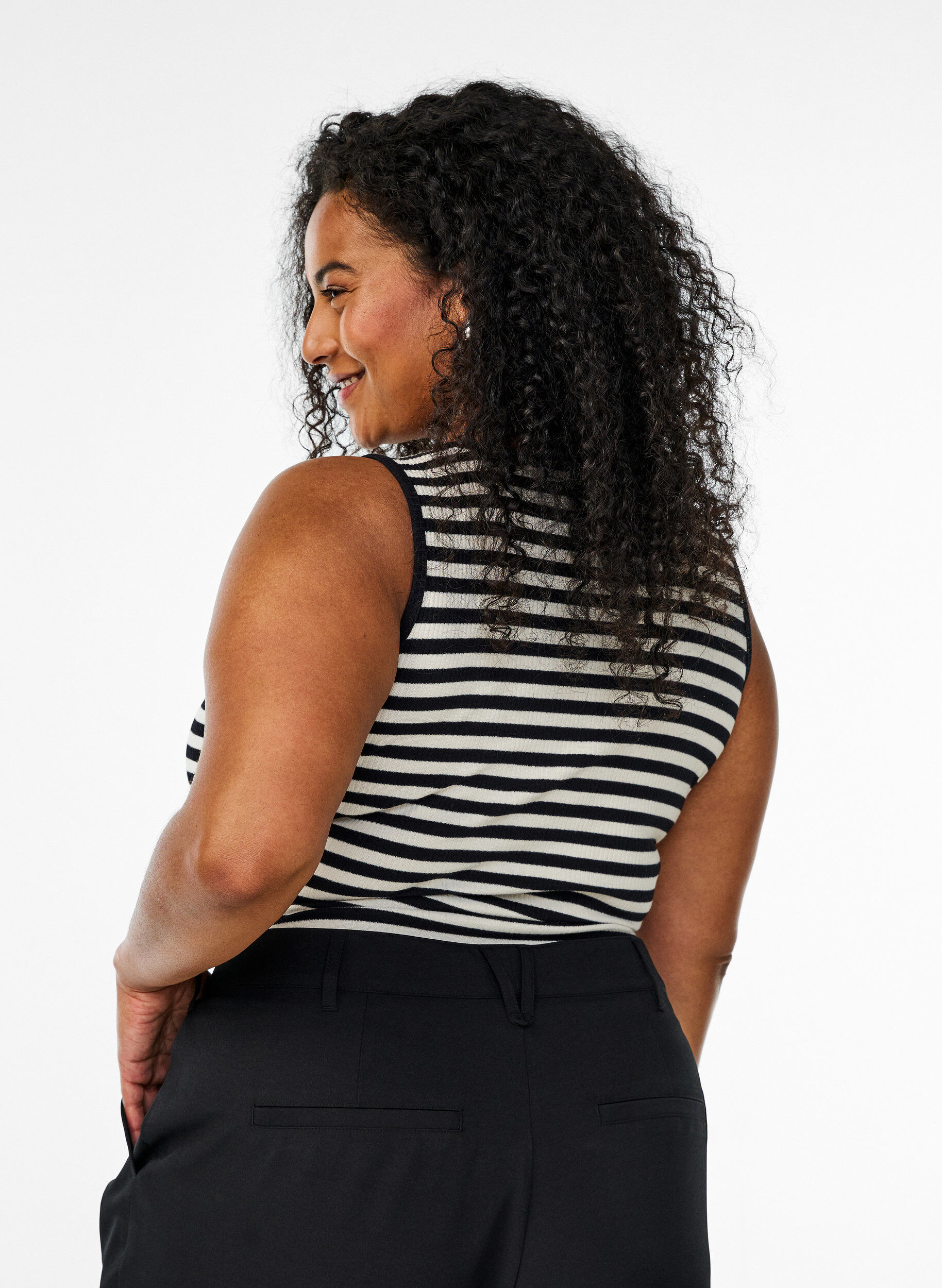 ZizzifashionStriped tank top with a rib structure, Black, Model image number 2